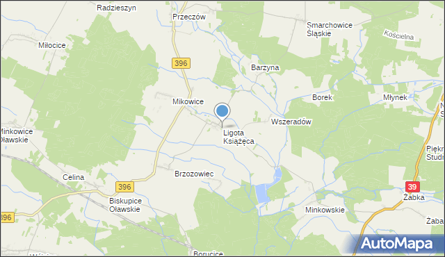 mapa Ligota Książęca, Ligota Książęca gmina Namysłów na mapie Targeo